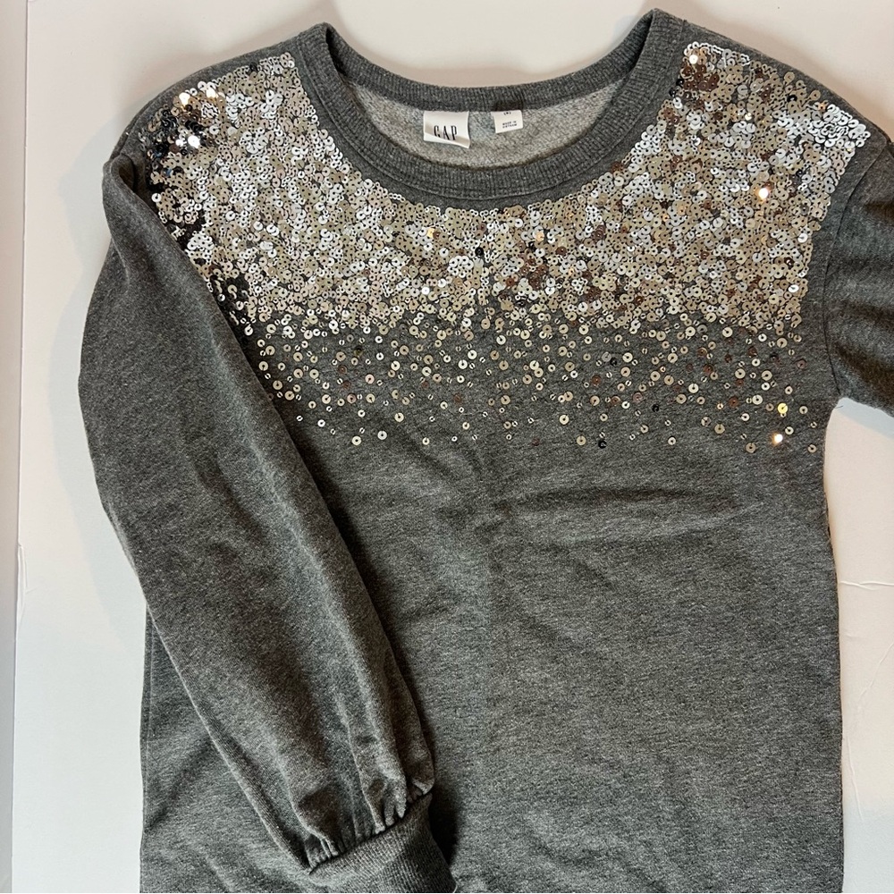 Gap Kids Girls Sequin Sweatshirt Dress M (8-9) Gray Holiday Party